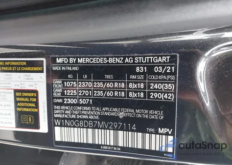 2021 Mercedes-Benz Glc 300 Suv from USA, damaged, VIN W1N0G8DB7MV297114